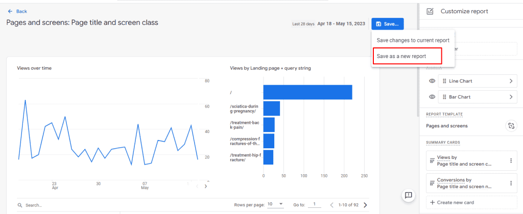 Saving configurations as a new report