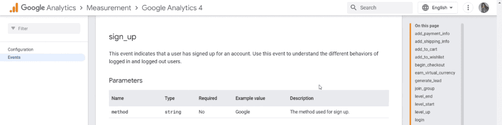 Sign_up event documentation