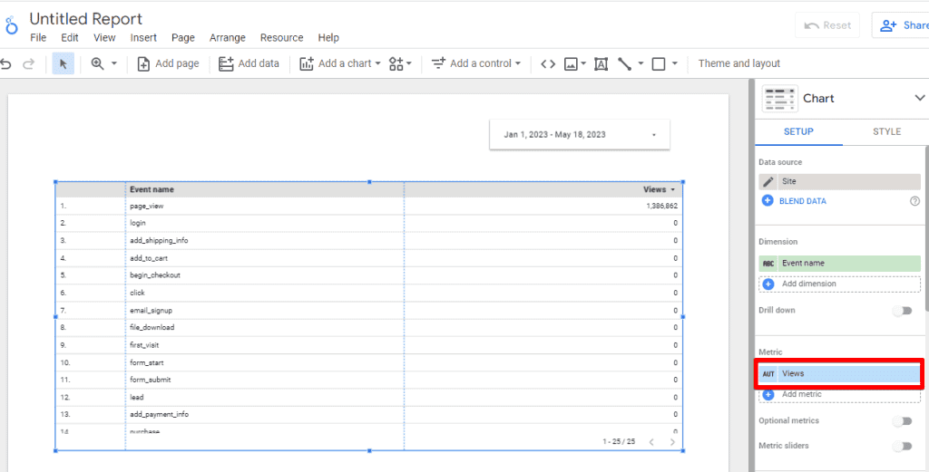 The table with all events list