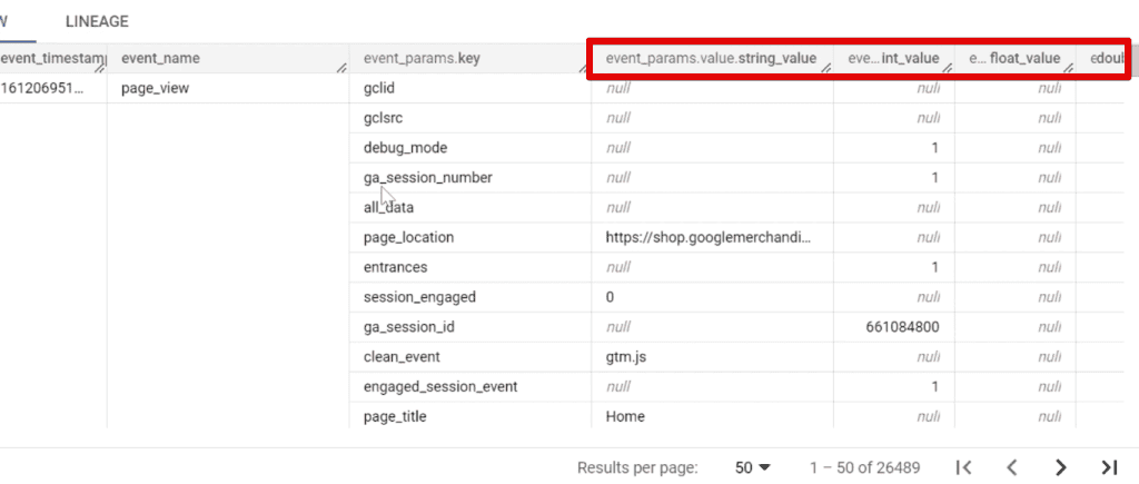 Value field column in the preview tab