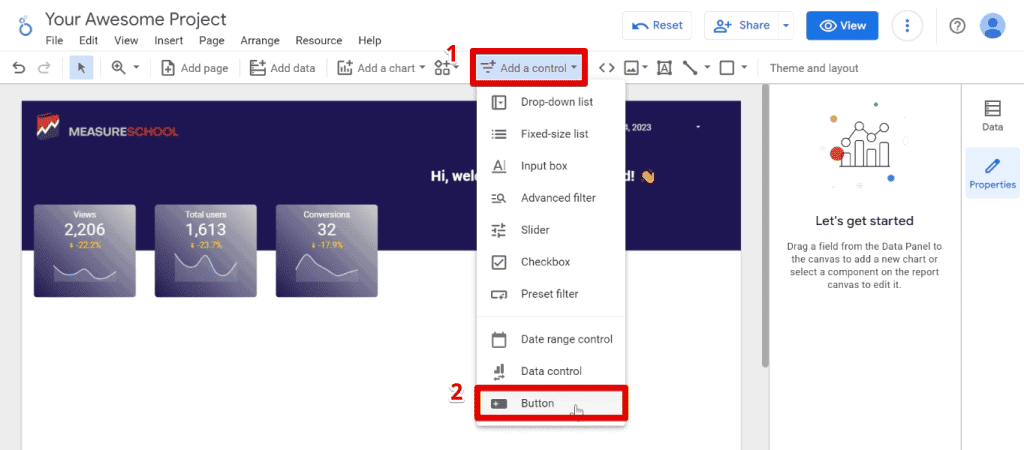 Adding buttons in Looker Studio