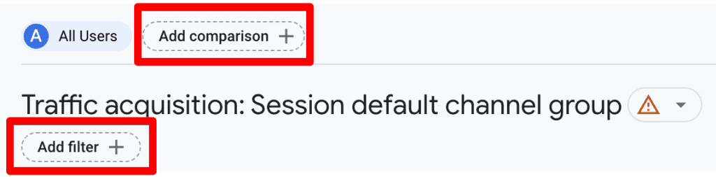 Adding comparison and filter in GA4 reports