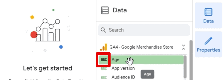 Age dimension in the data source