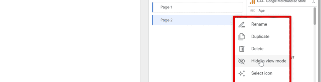 Available page settings