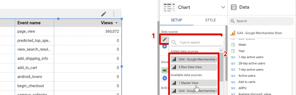Changing the data source of the chart