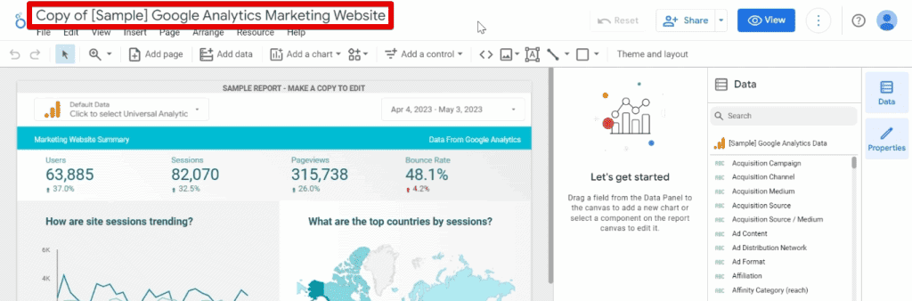 Creating a copy of the marketing website dashboard