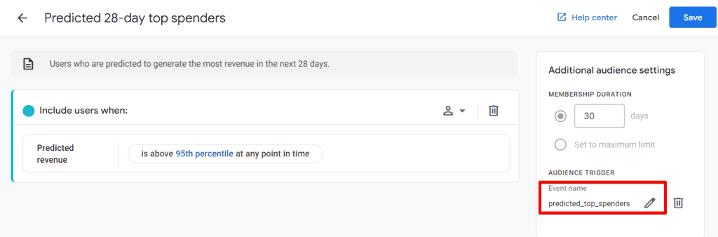 Custom events based on the audience trigger