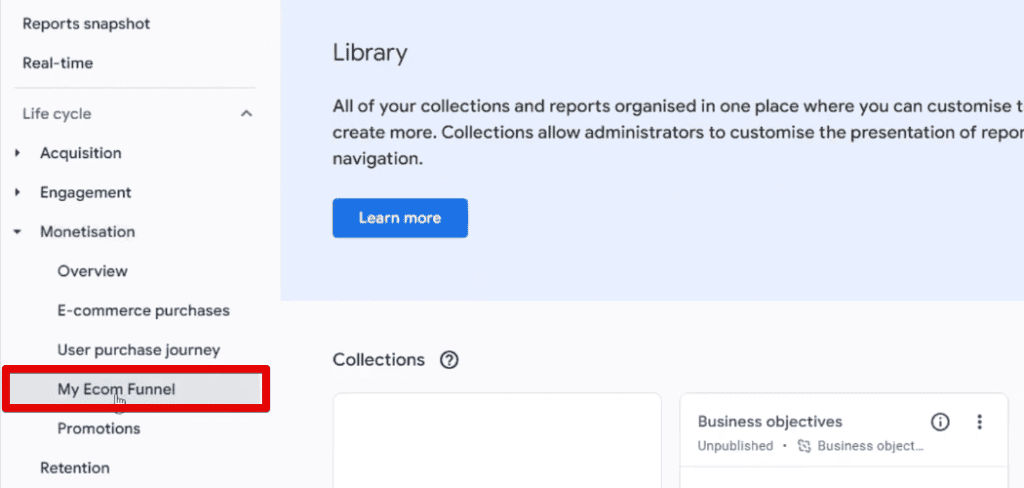 Custom funnel in the reports library