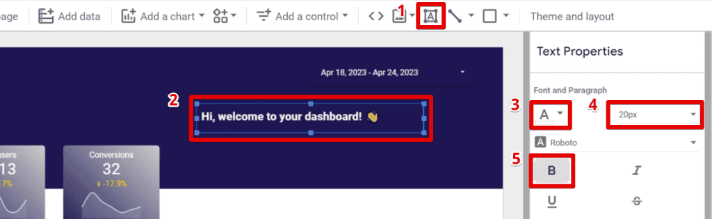 Dashboard welcoming text formatting