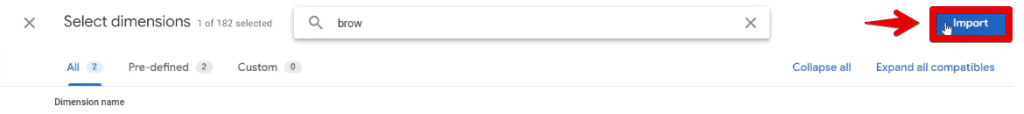 Importing the browser dimension to the report