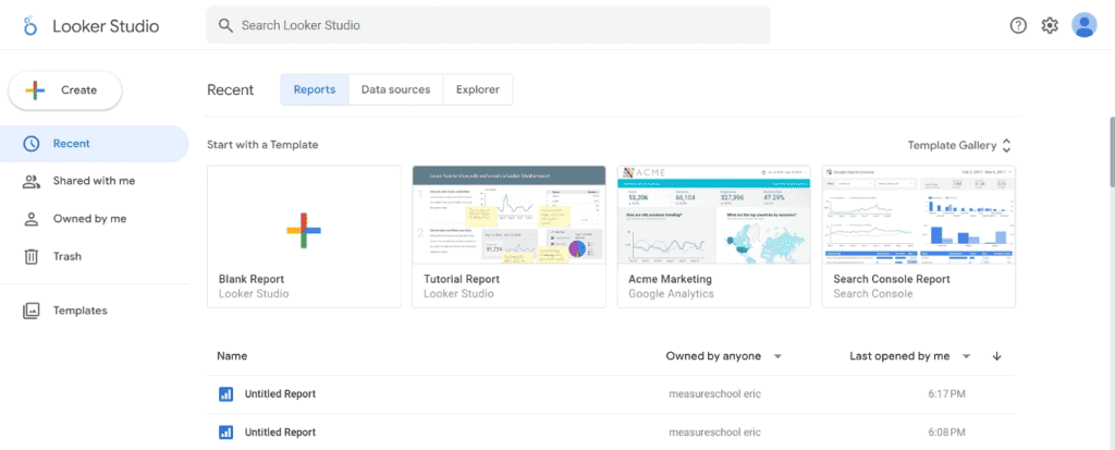 Looker Studio homepage