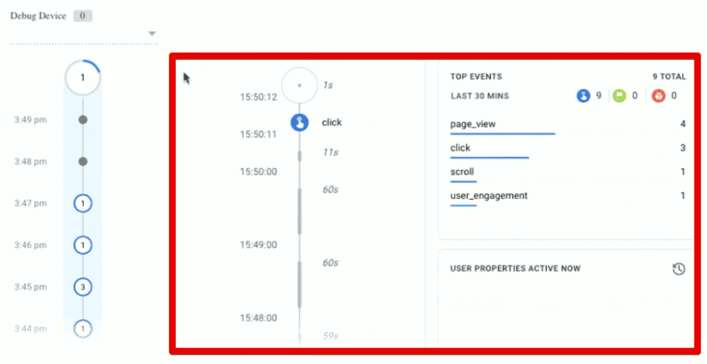 New click event in the GA4 DebugView