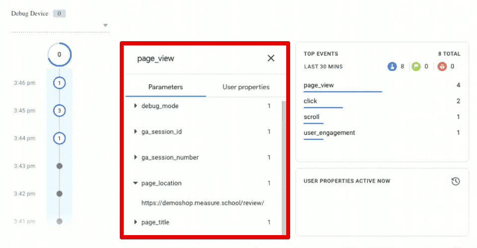 Page view event parameters