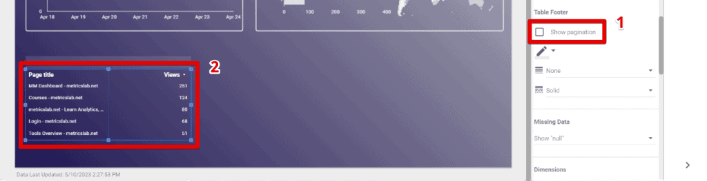 Removing table pagination
