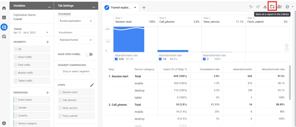 Saving custom created funnel in Library