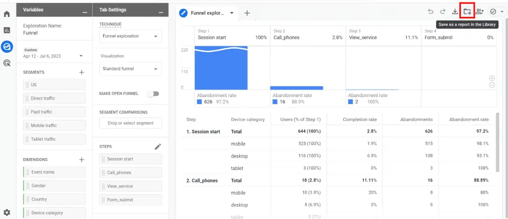 Saving custom created funnel in Library