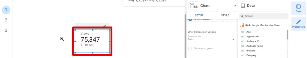 Scorecard with a comparison date range