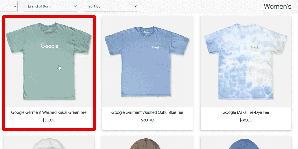 Selecting a product from the online store