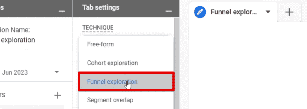 Selecting the funnel exploration technique