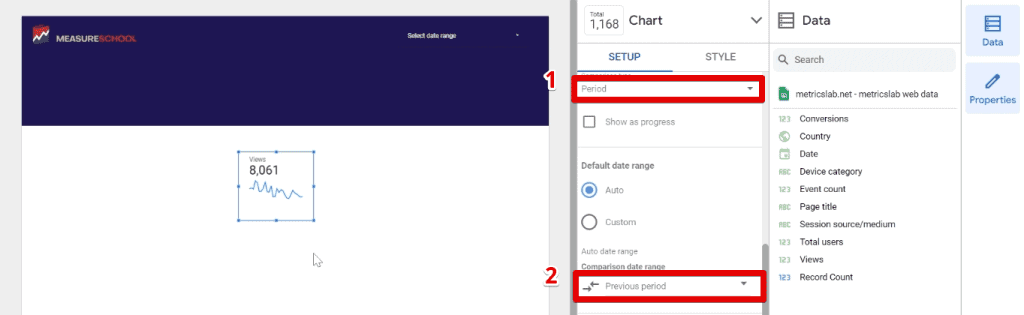Setting the comparison date range