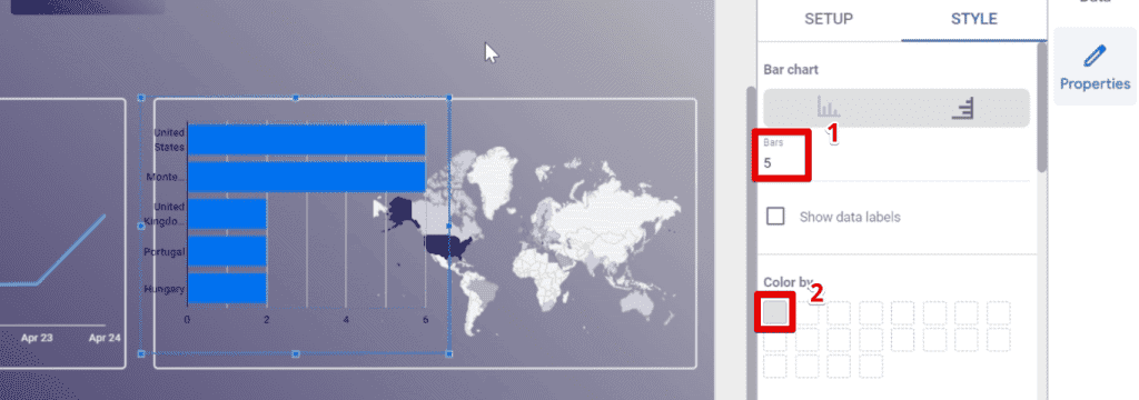 Showing only five bars and changing the bar color