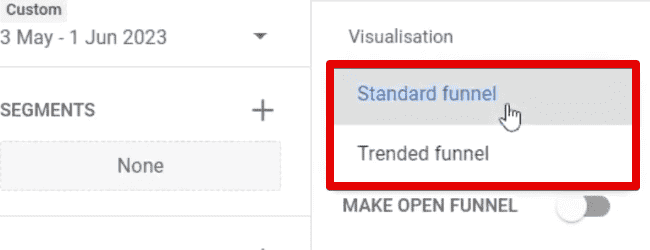 Visualization methods for the funnel exploration report