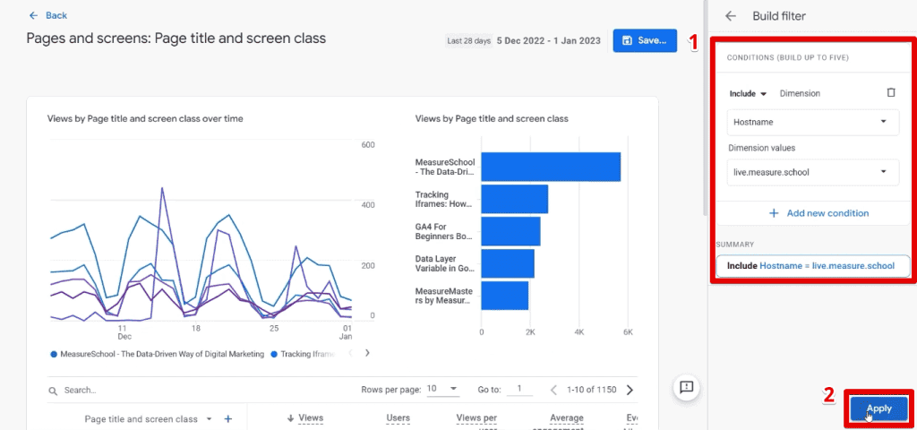 Adding a filter for the live training domain