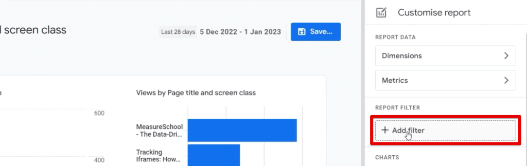 Adding a filter to the pages and screens report