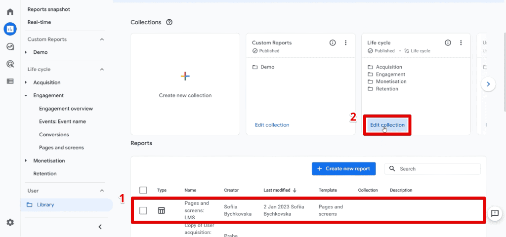 Adding the custom report to the life cycle collection