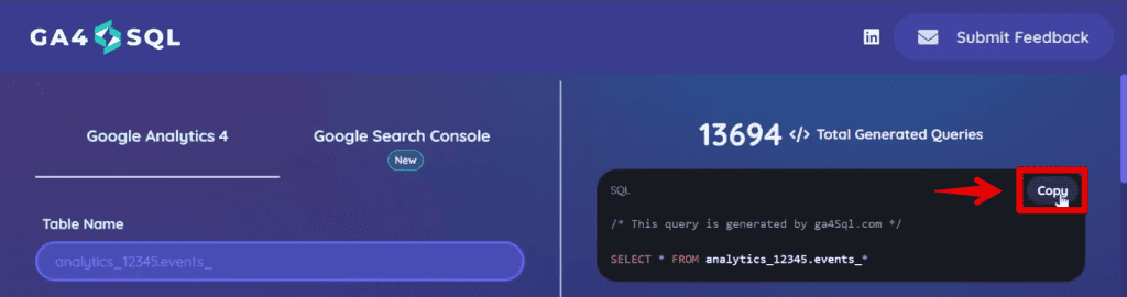 Copying the generated code
