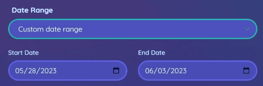 Custom date range start and end dates