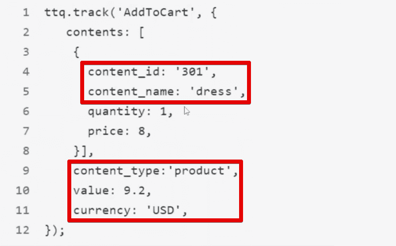 Event parameters to be modified