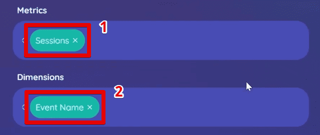 Fetching the sessions metric and event name dimensions