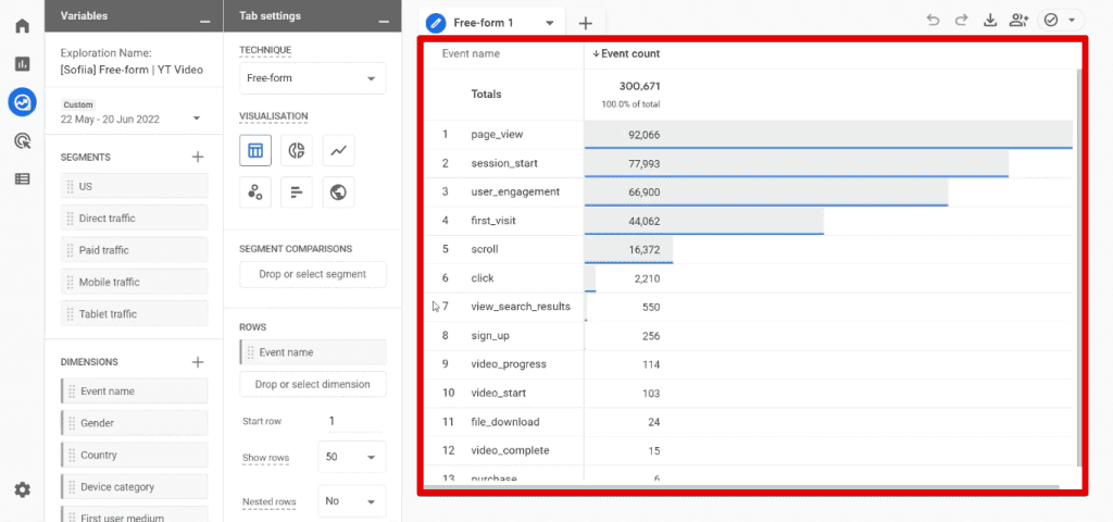 Free-form exploration configuration