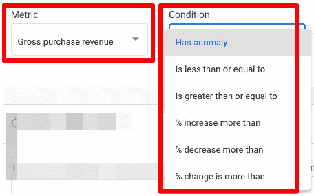 Metric and condition for custom insight setup