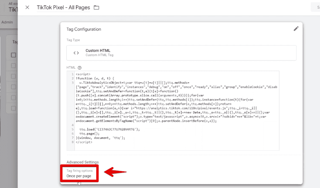 Once per page tag firing option