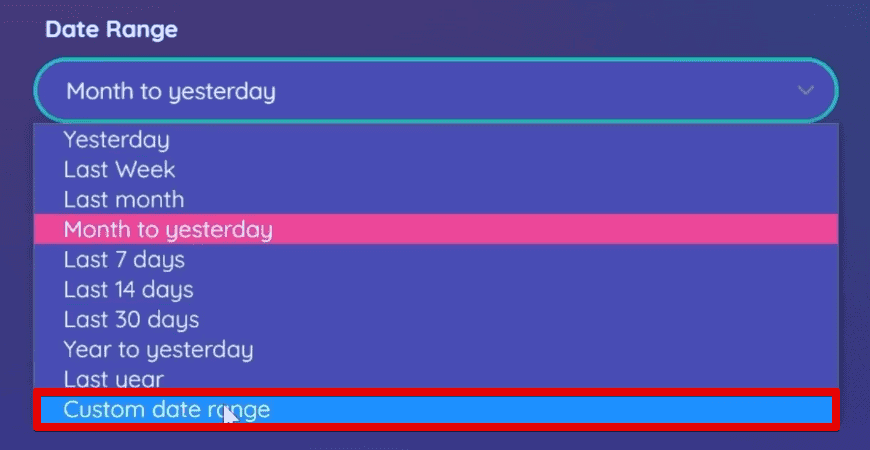 Selecting a custom date range
