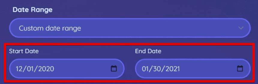 Selecting the date range for the sample dataset