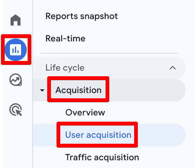 User acquisition report in GA4