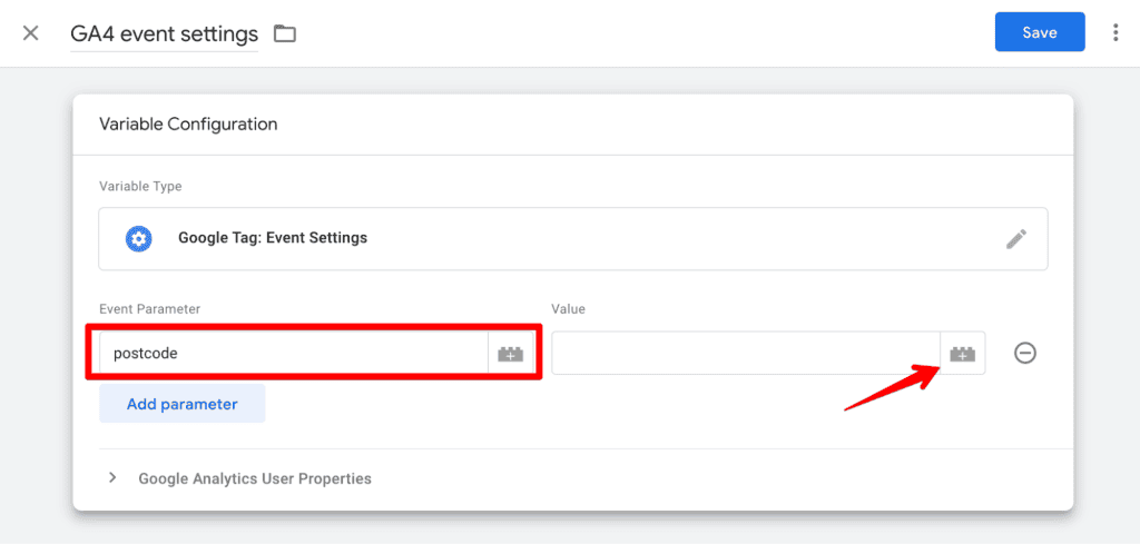 Adding custom event parameters to variable configurations