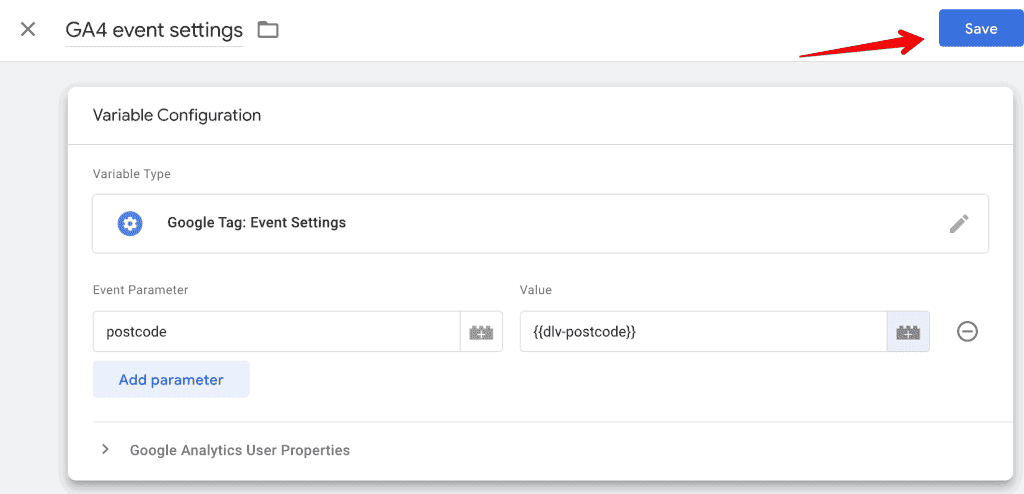 Event settings variable creating