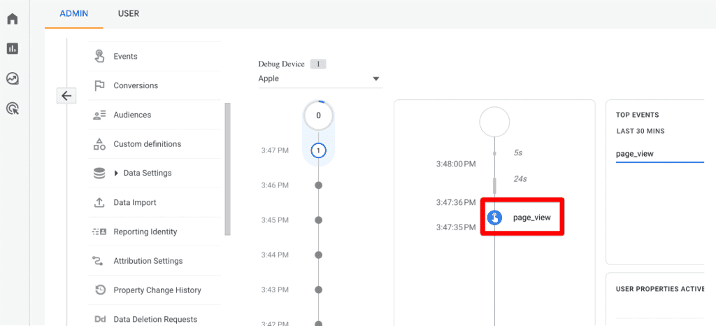 Google Analytics 4 debug view