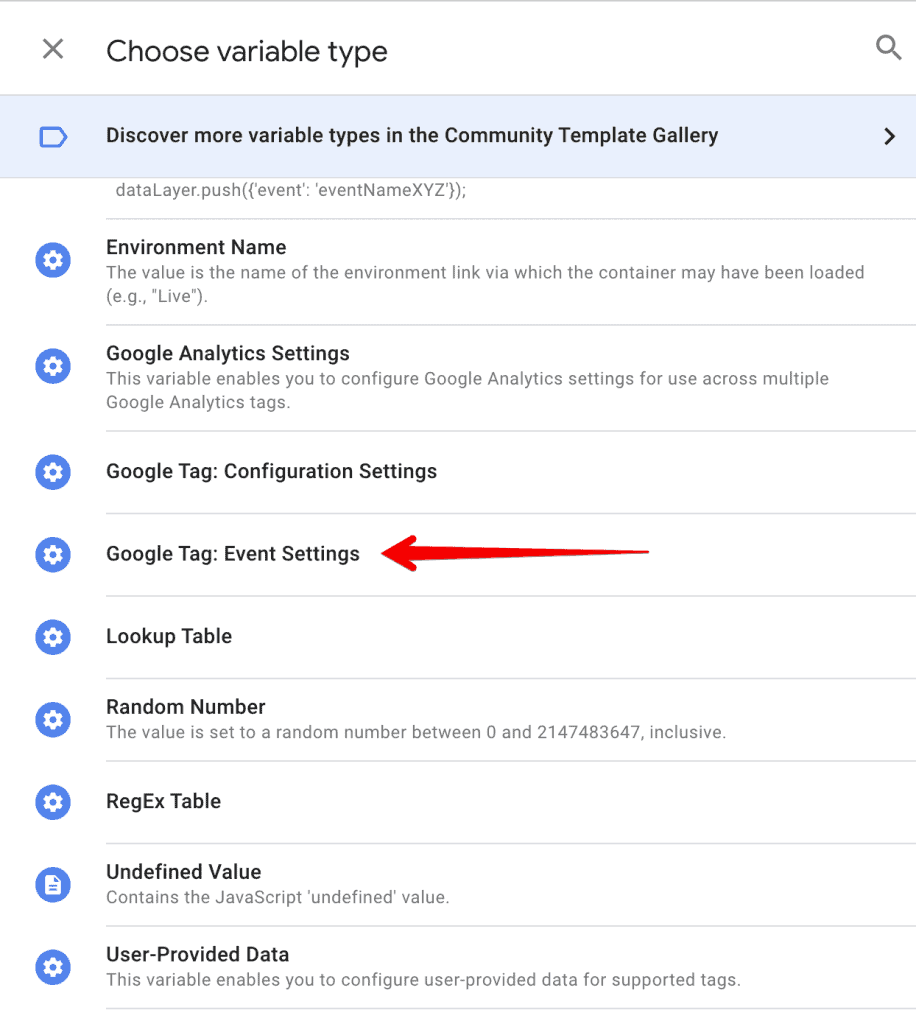 New Google Tag Event Settings Variable