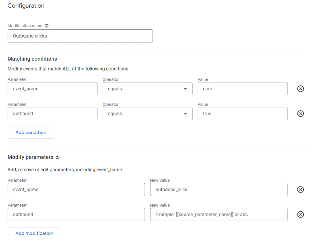 Removing the outbound parameter from the click event