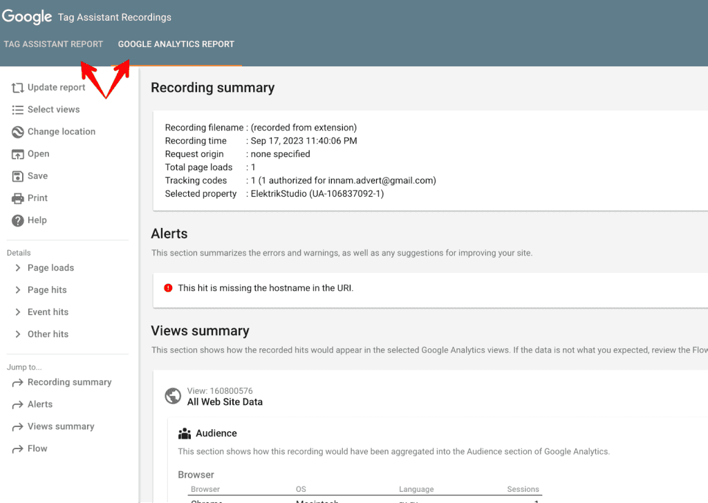 Tabs in recording summary window