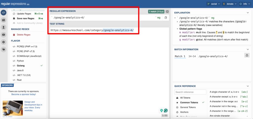Testing regex on regex101.com