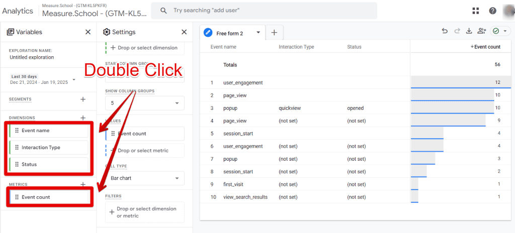 Adding dimensions and metrics to Explorations