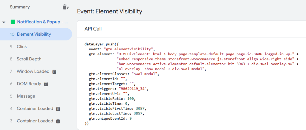 Element visibility trigger