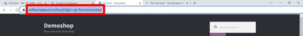 Form thank you page URL