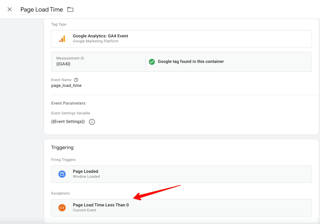Page Load Time Less Than 0 Exception trigger